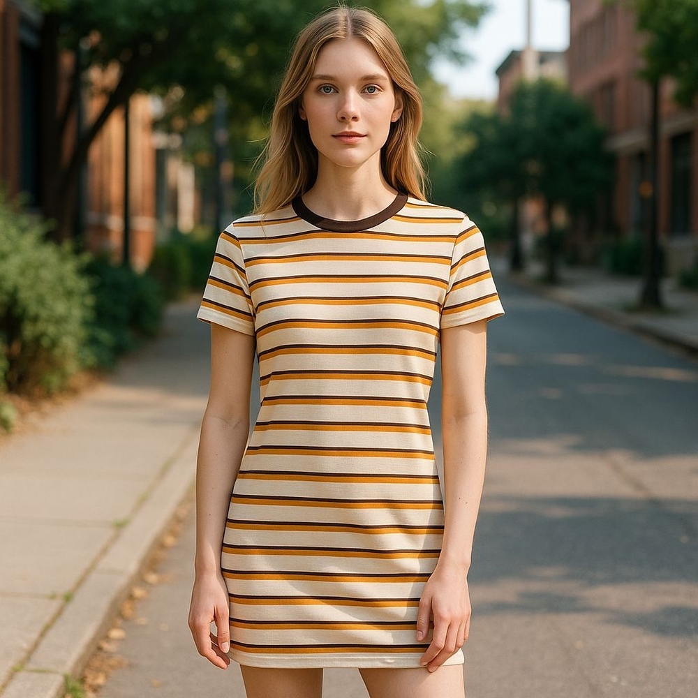Volcom Cream and Brown Striped Shirt Dress